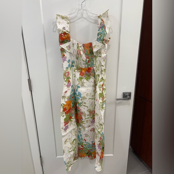 & Other Stories Floral Ruffle Linen Midi Dress Size 8 - Picture 9 of 12